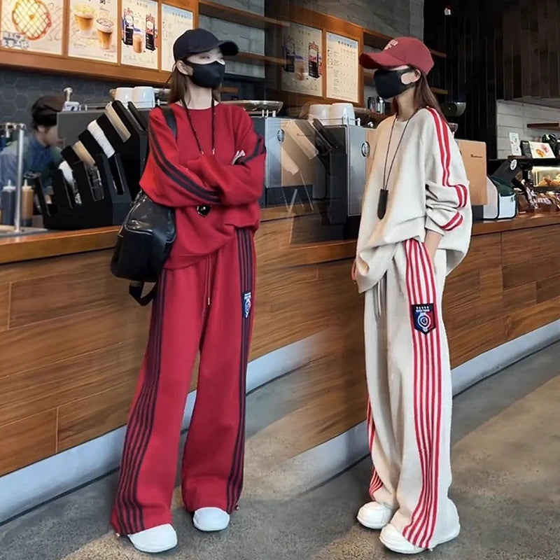 Women’s Korean-Style Relaxed Sweatshirt Two-Piece Set