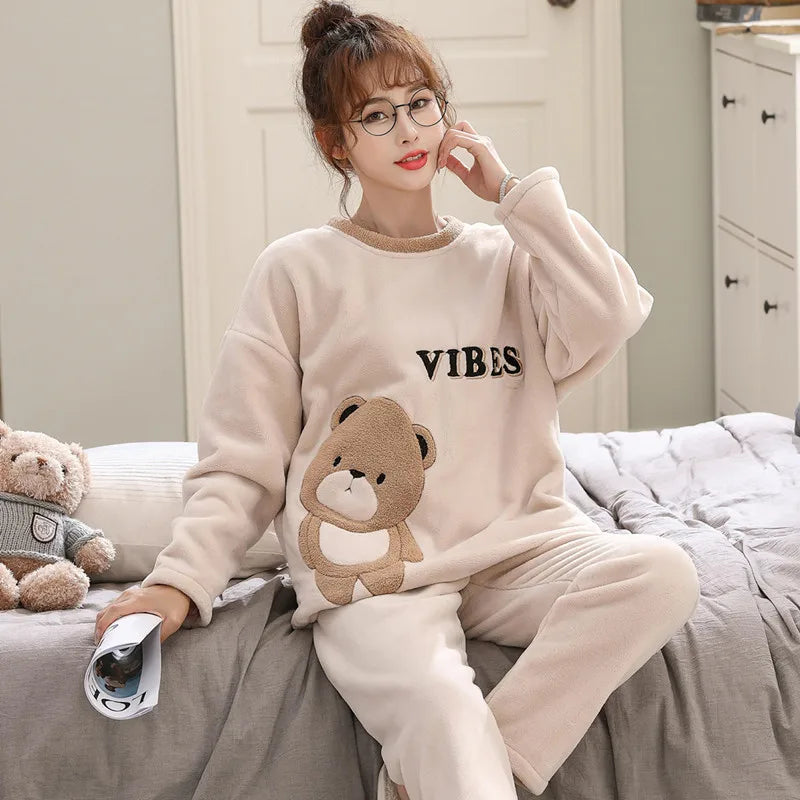 Women's Cozy Striped Coral Fleece Pajama Set