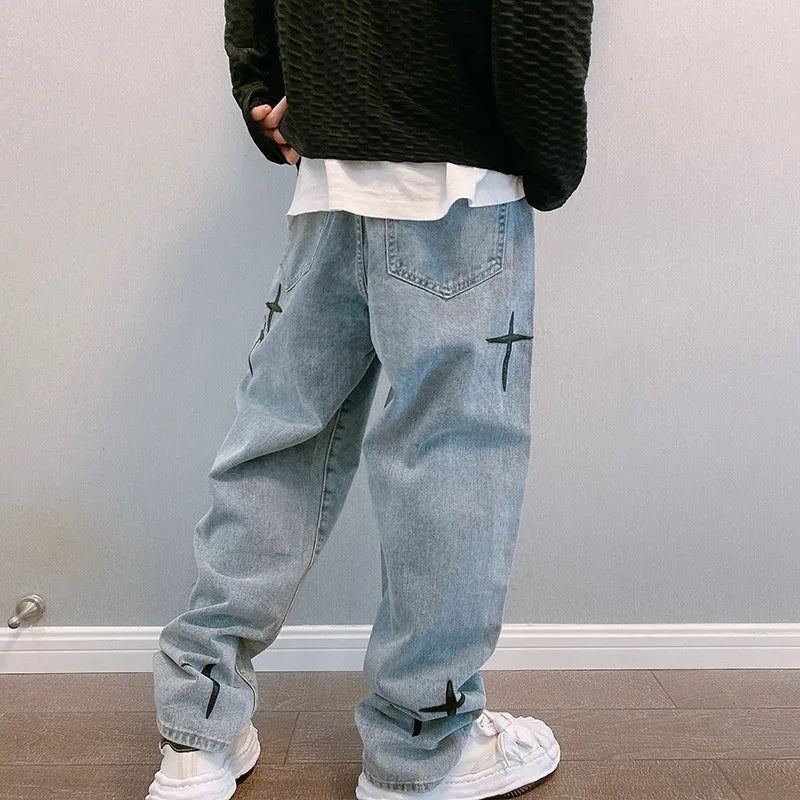 Men’s Vintage Graphic Loose-Fit Denim Cargo Jeans