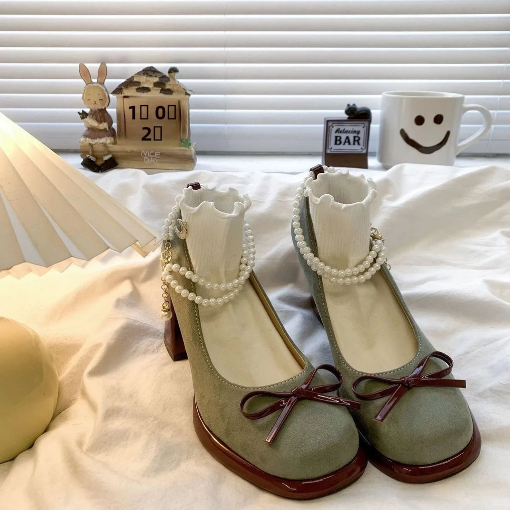 Women’s Pearl Bow Platform Mary Jane Heels