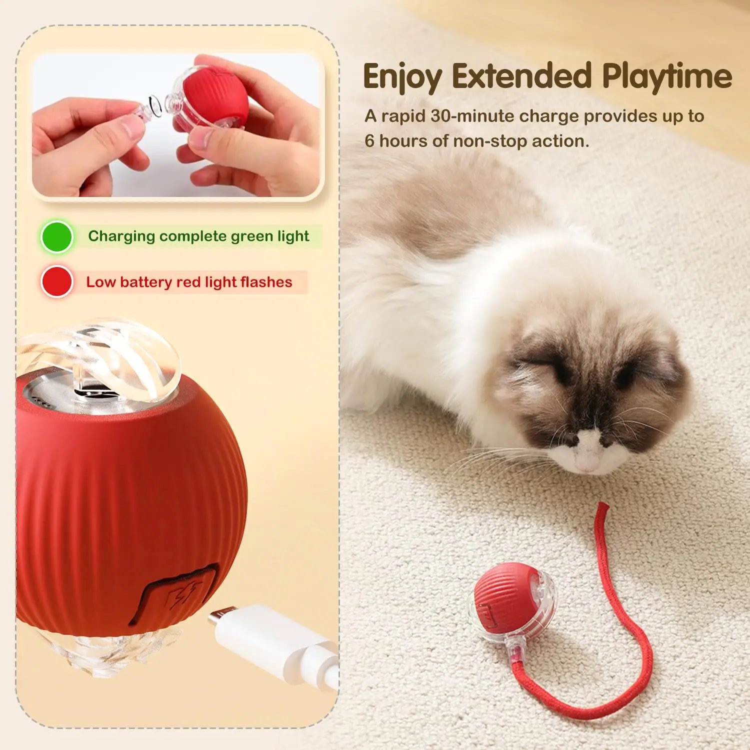 Rechargeable Smart Rolling Cat Ball Toy with Interactive Faux Tail
