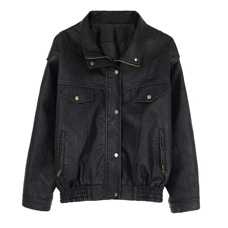 Men’s Vintage Black PU Leather Zip-Up Jacket