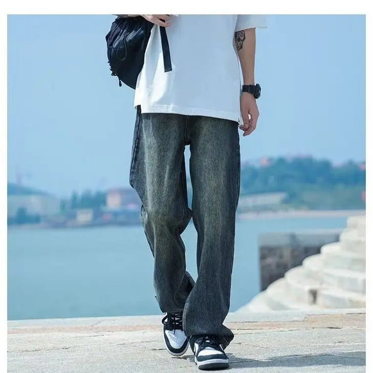 Men’s Vintage Washed Loose Fit Straight Leg Jeans