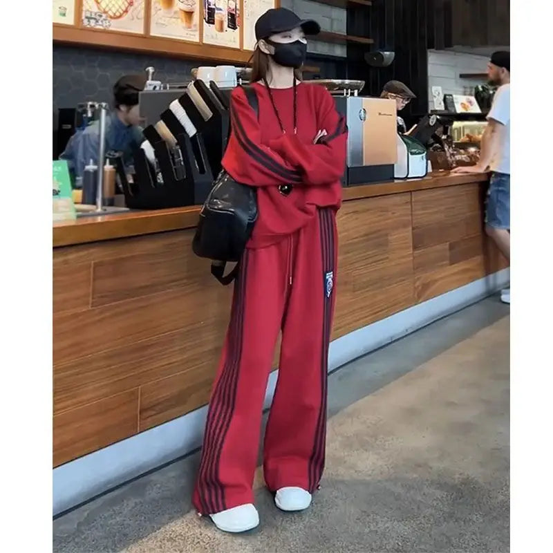 Women’s Korean-Style Relaxed Sweatshirt Two-Piece Set