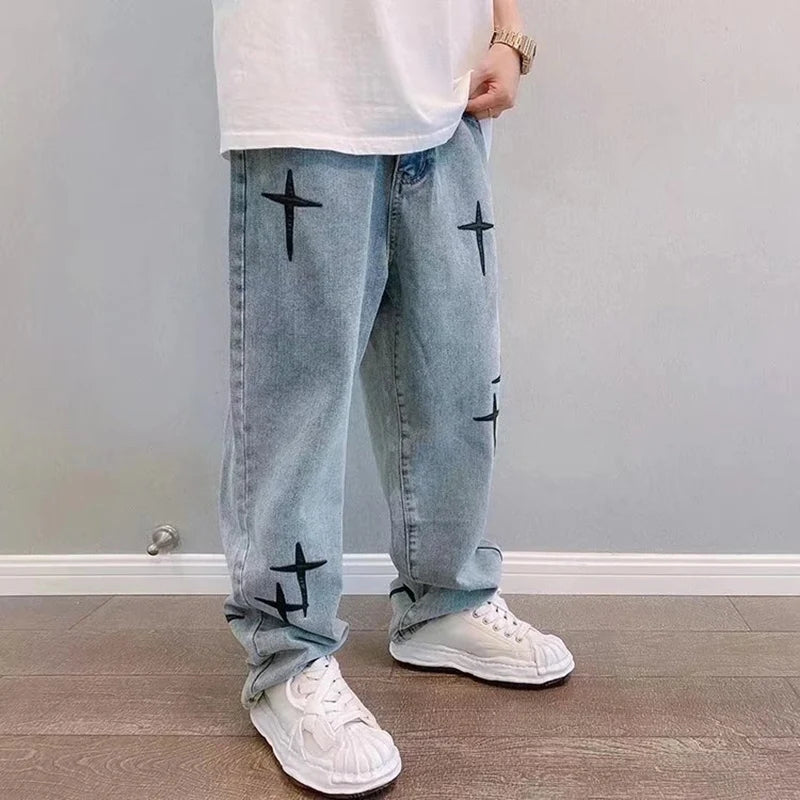 Men’s Vintage Graphic Loose-Fit Denim Cargo Jeans
