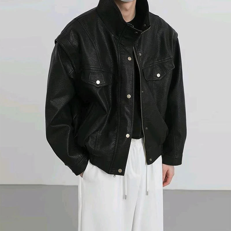 Men’s Vintage Black PU Leather Zip-Up Jacket