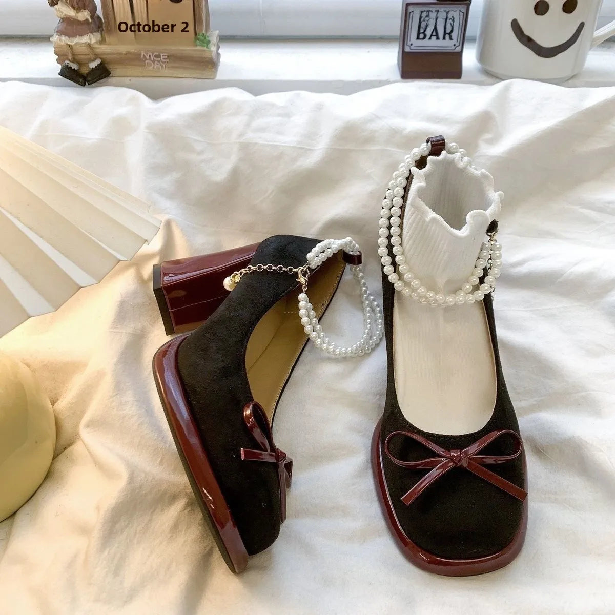 Women’s Pearl Bow Platform Mary Jane Heels