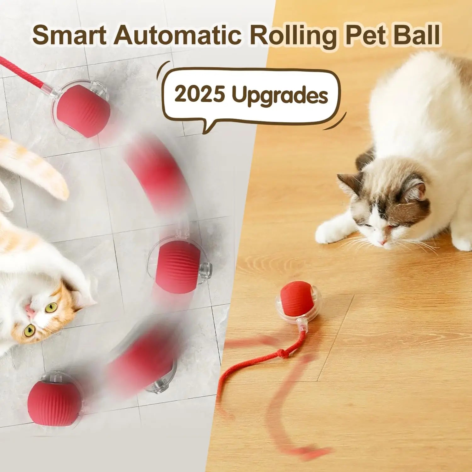 Rechargeable Smart Rolling Cat Ball Toy with Interactive Faux Tail