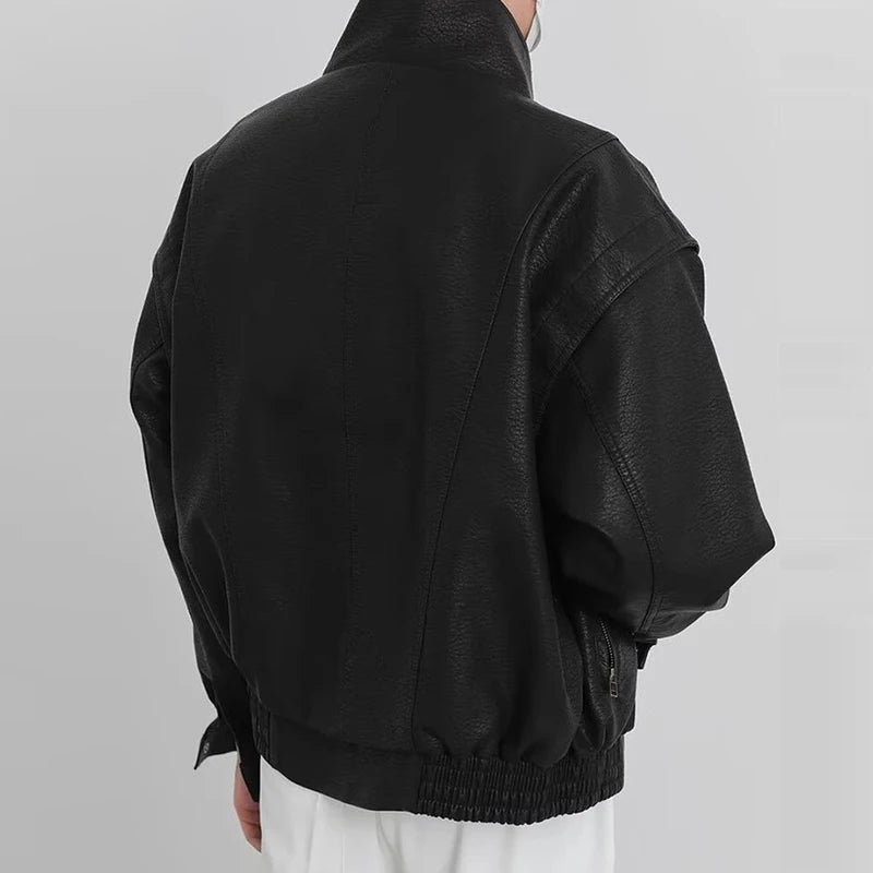 Men’s Vintage Black PU Leather Zip-Up Jacket