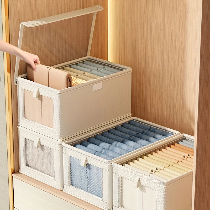 Large Foldable Fabric Storage Box with Clear Window – Clothing & Blanket Organizer