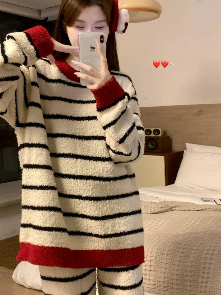 Women's Cozy Striped Coral Fleece Pajama Set