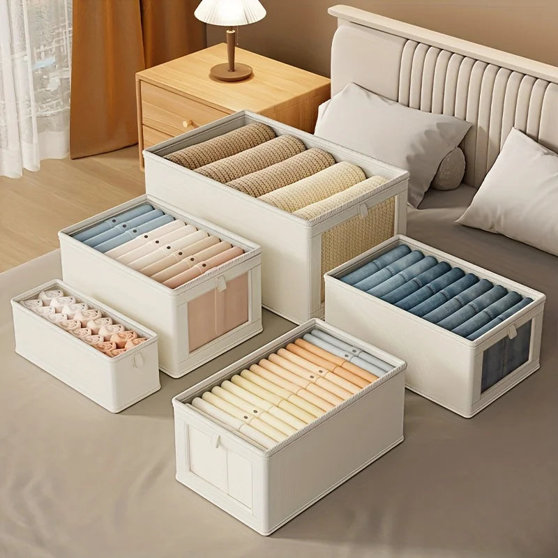Large Foldable Fabric Storage Box with Clear Window – Clothing & Blanket Organizer