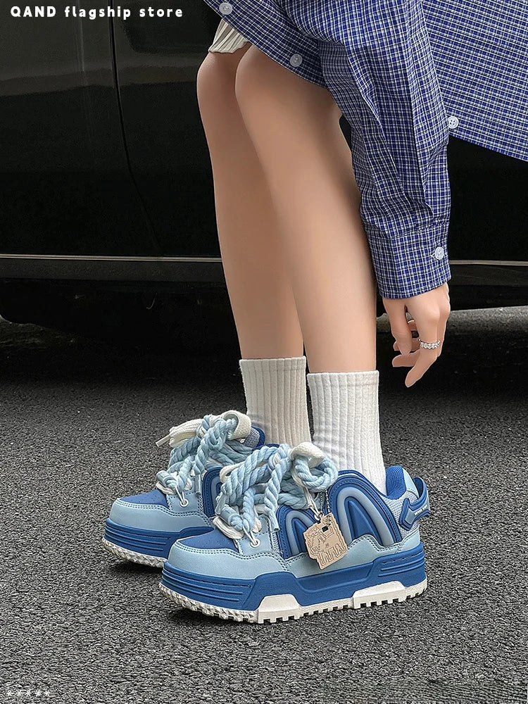 Women's Retro Blue Chunky Platform Sneakers