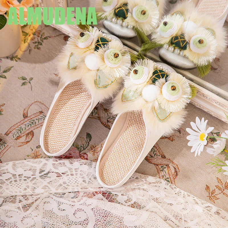 Women’s Chinese-Style Tiger Head Embroidered Slip-On Mules