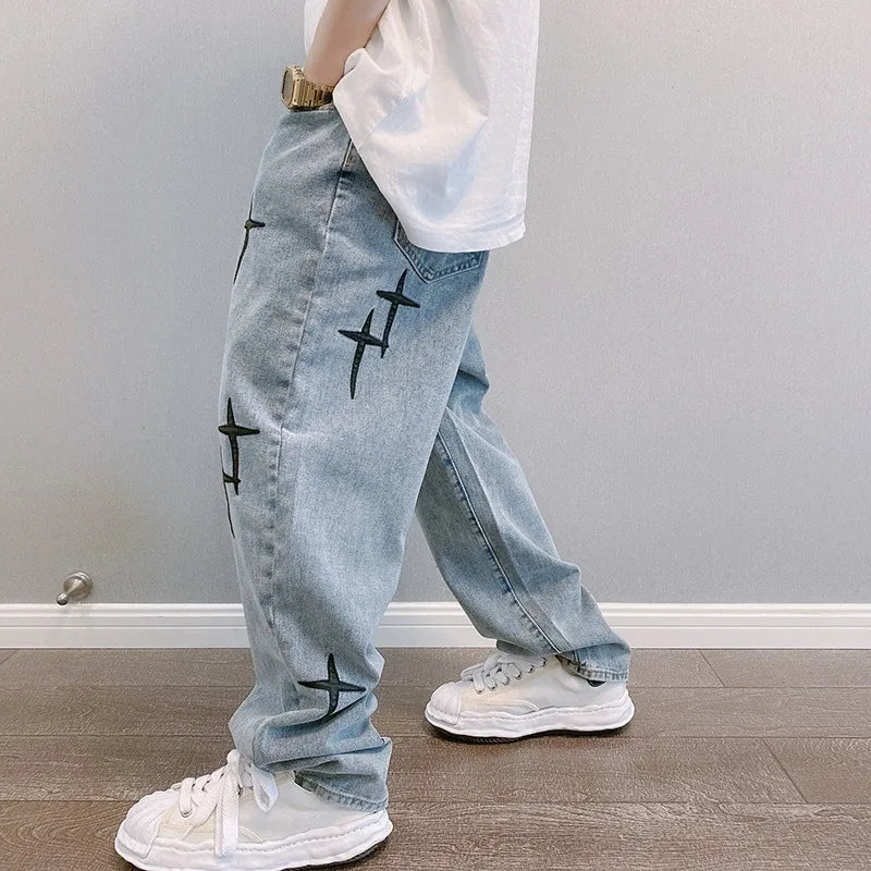 Men’s Vintage Graphic Loose-Fit Denim Cargo Jeans