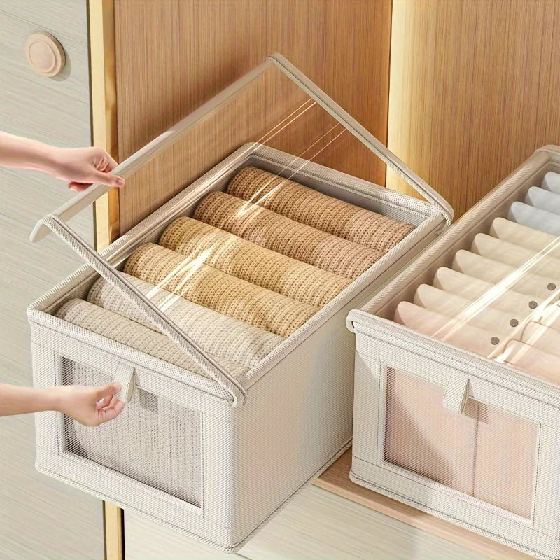 Large Foldable Fabric Storage Box with Clear Window – Clothing & Blanket Organizer
