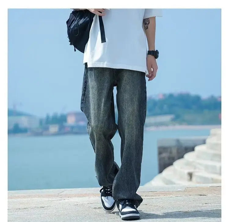 Men’s Vintage Washed Loose Fit Straight Leg Jeans