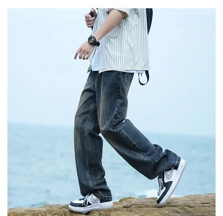 Men’s Vintage Washed Loose Fit Straight Leg Jeans