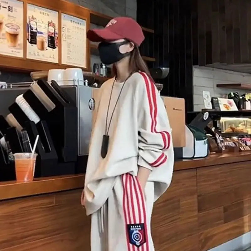 Women’s Korean-Style Relaxed Sweatshirt Two-Piece Set