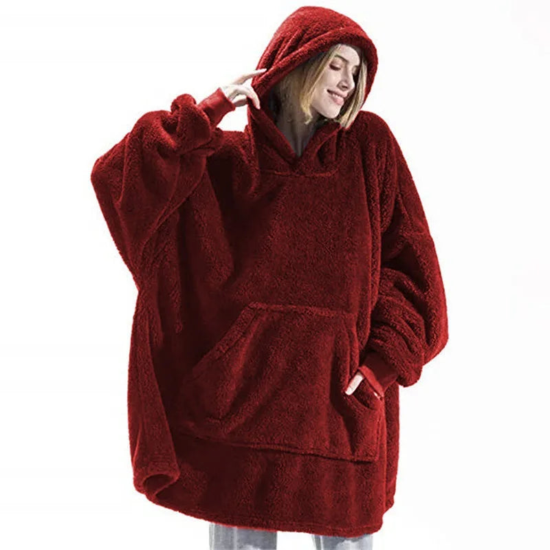 Oversized Fleece Blanket Hoodie – Warm Wearable Sherpa Pullover