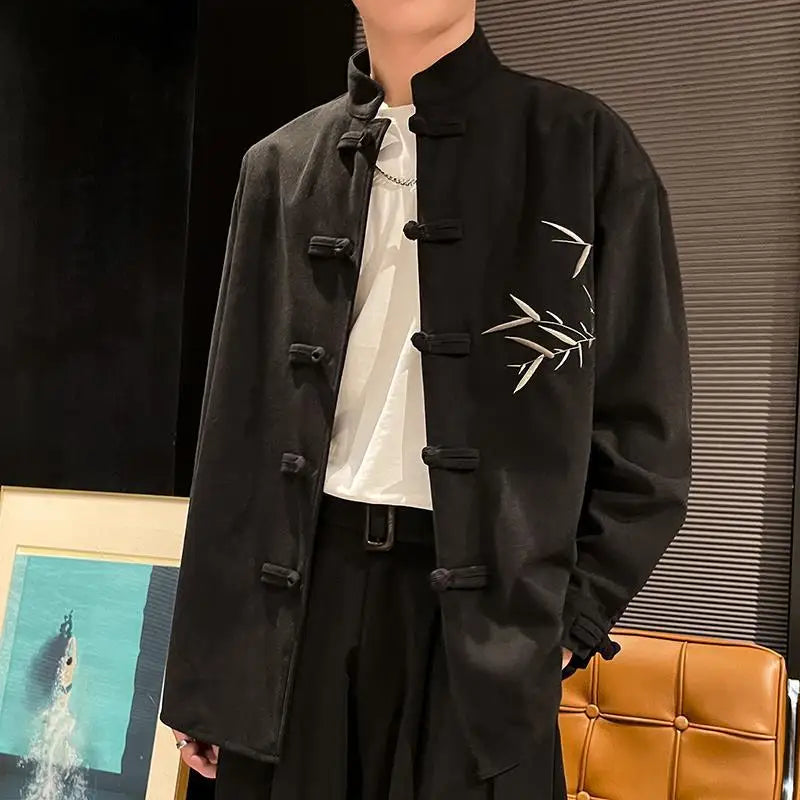 Men’s Bamboo Embroidered Mandarin Collar Tang Shirt