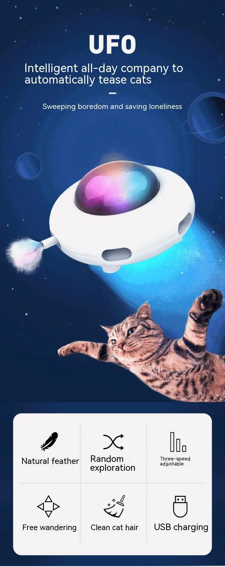 Smart Interactive UFO Cat Toy with Automatic Feather Teaser