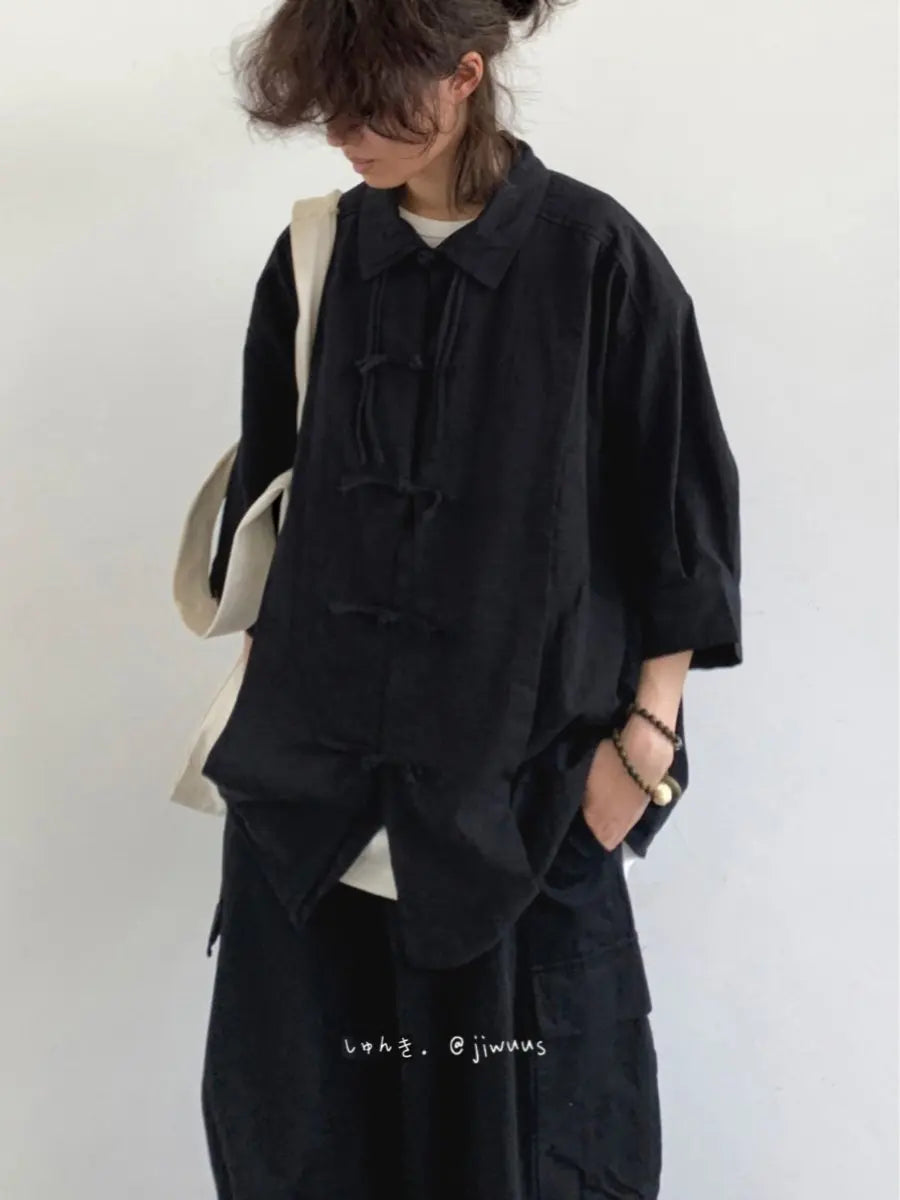 Men’s Retro Chinese-Style Asymmetric Button Shirt