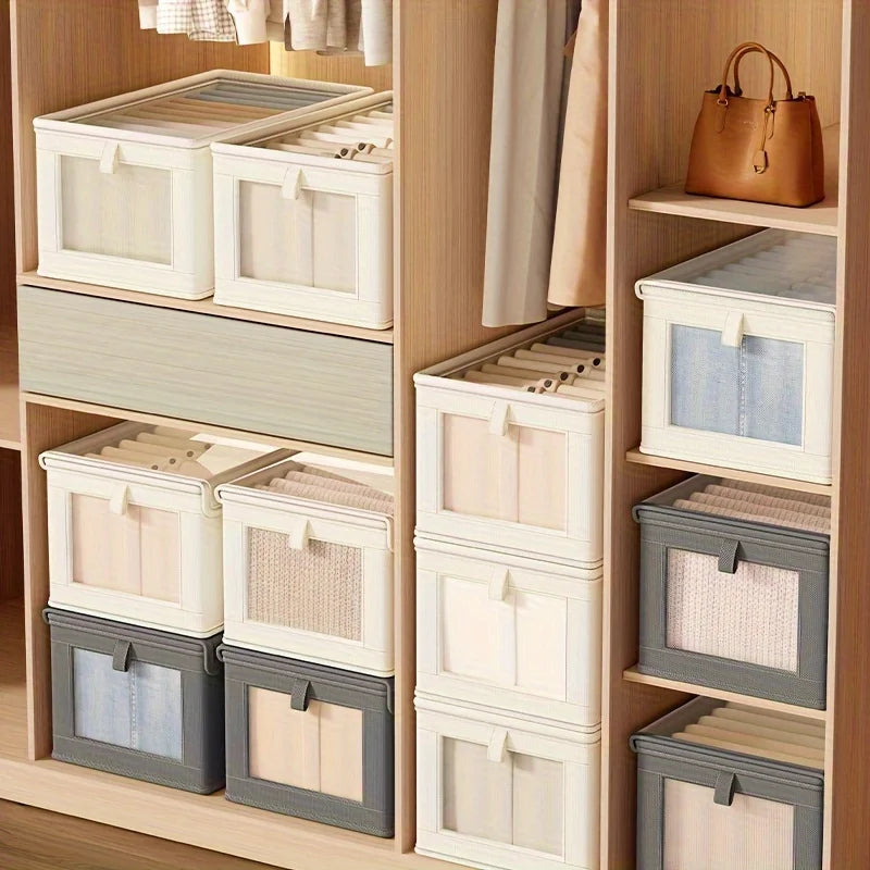 Large Foldable Fabric Storage Box with Clear Window – Clothing & Blanket Organizer