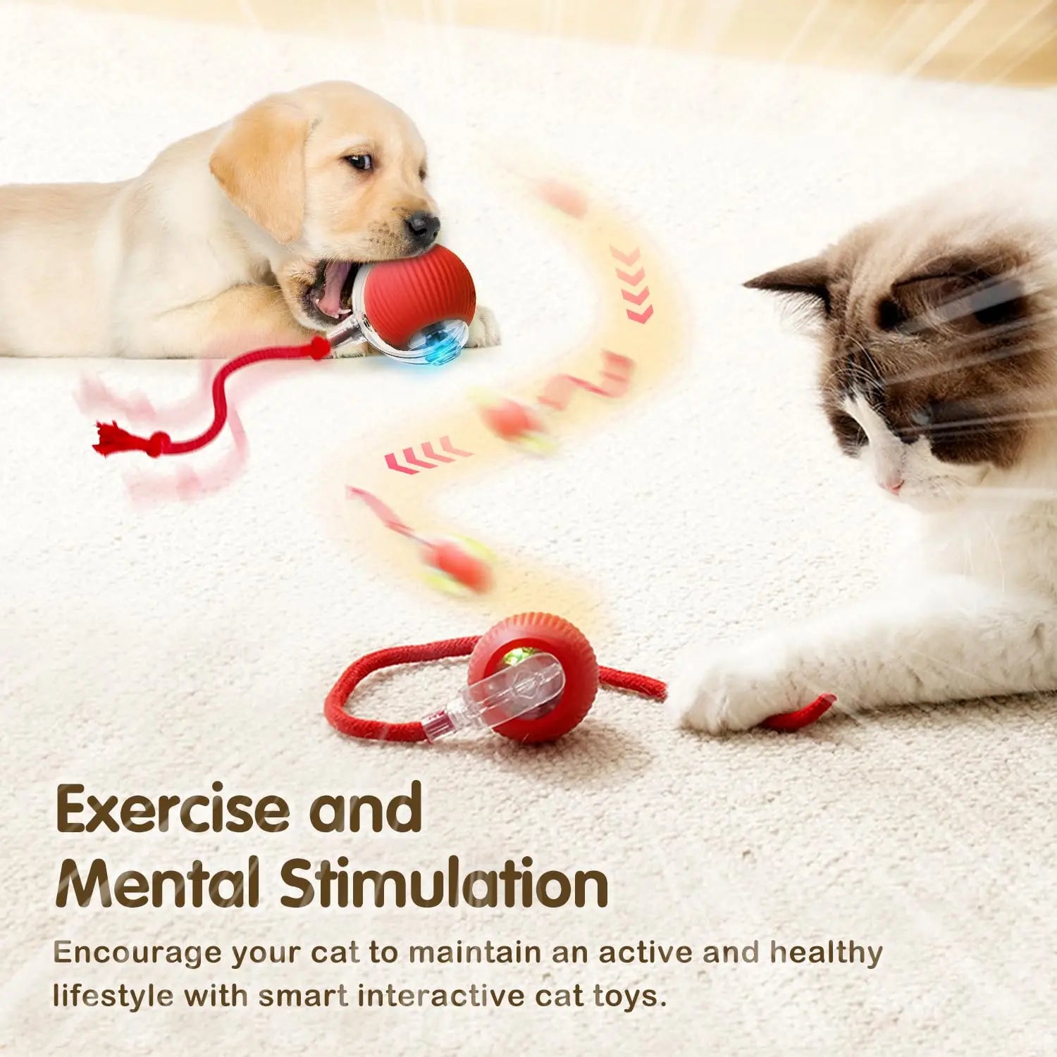 Rechargeable Smart Rolling Cat Ball Toy with Interactive Faux Tail