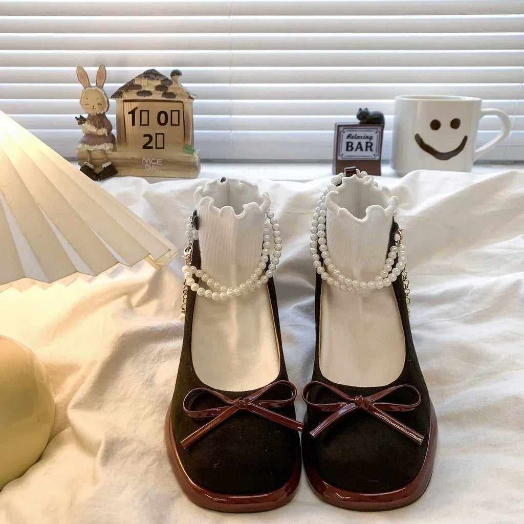 Women’s Pearl Bow Platform Mary Jane Heels