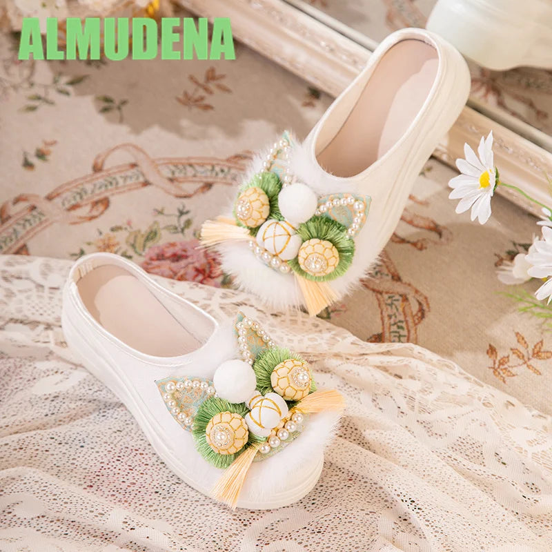 Women’s Chinese-Style Tiger Head Embroidered Slip-On Mules