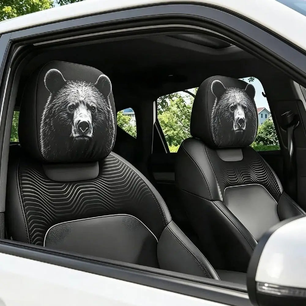 2PCS Scary Face Car Headrest Covers – Universal Elastic Black Seat Protectors