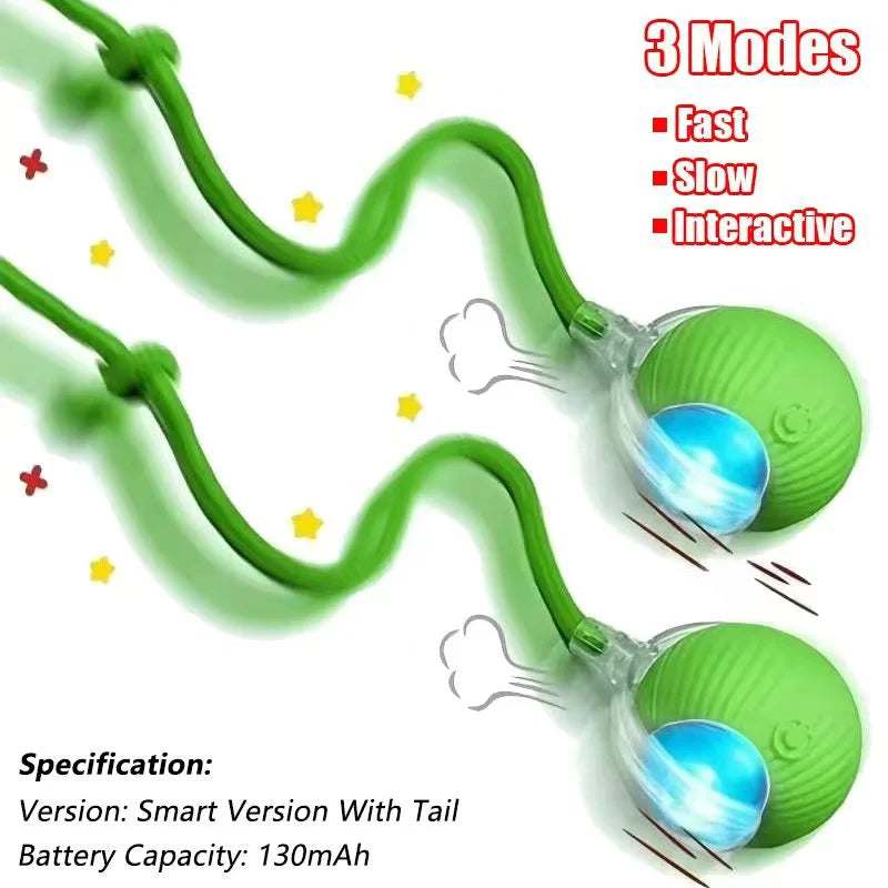 Rechargeable Smart Rolling Cat Ball Toy with Interactive Faux Tail