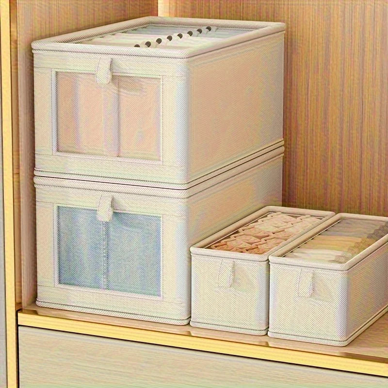 Large Foldable Fabric Storage Box with Clear Window – Clothing & Blanket Organizer