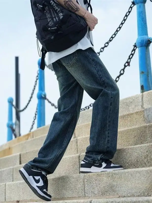 Men’s Vintage Washed Loose Fit Straight Leg Jeans