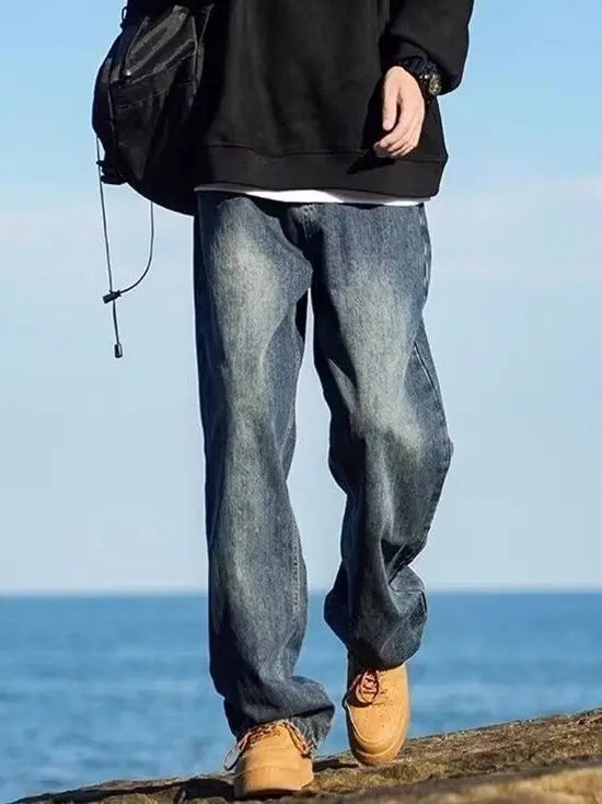 Men’s Vintage Washed Loose Fit Straight Leg Jeans