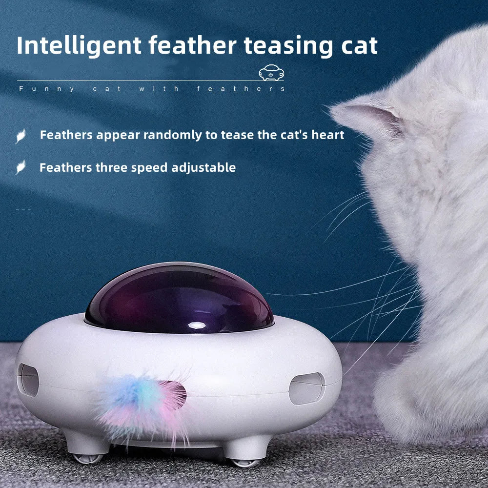 Smart Interactive UFO Cat Toy with Automatic Feather Teaser