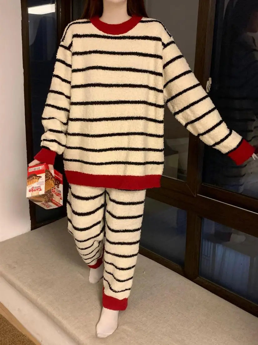 Women's Cozy Striped Coral Fleece Pajama Set
