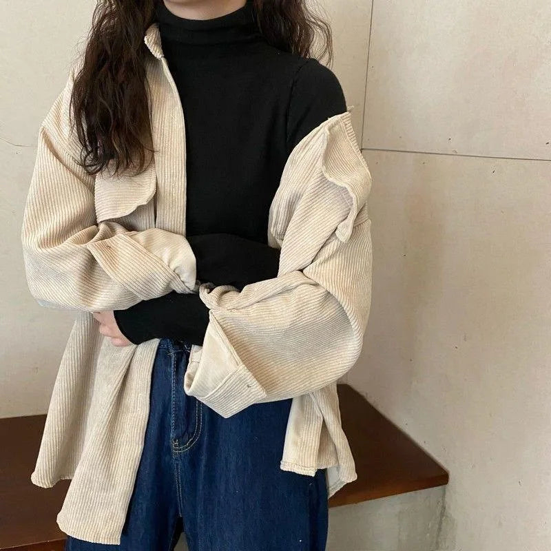 Women’s Mid-Length Corduroy Shirt Jacket – Casual Autumn Winter Outerwear