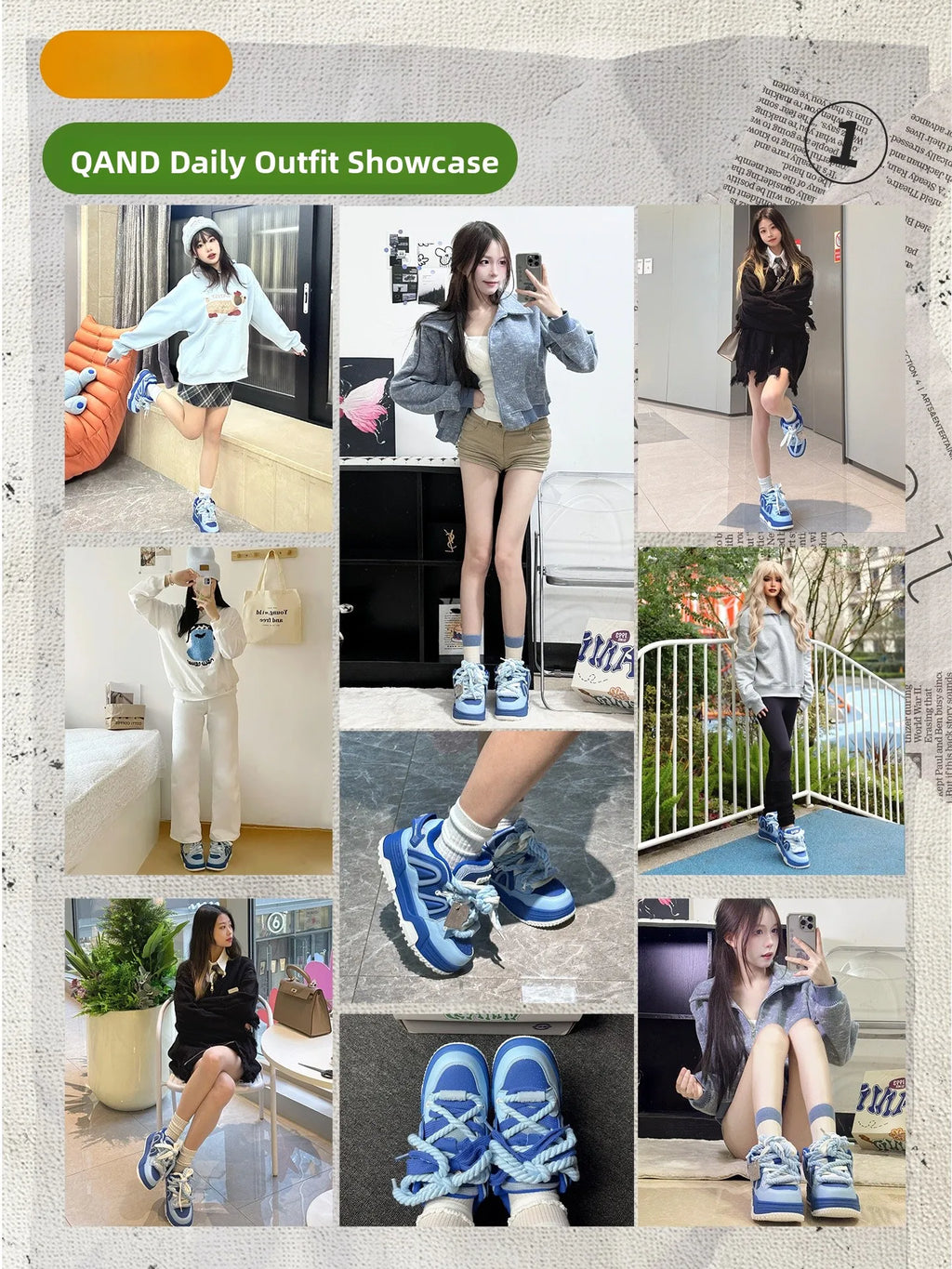 Women's Retro Blue Chunky Platform Sneakers