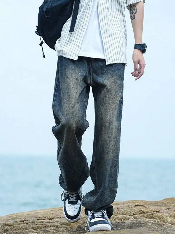 Men’s Vintage Washed Loose Fit Straight Leg Jeans