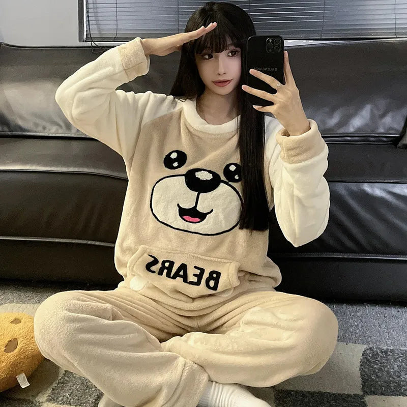 Women's Cozy Striped Coral Fleece Pajama Set