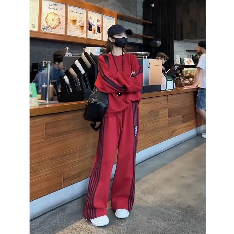 Women’s Korean-Style Relaxed Sweatshirt Two-Piece Set