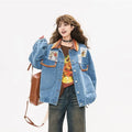 Women’s Cartoon Cat Denim Jacket with Lantern Sleeves