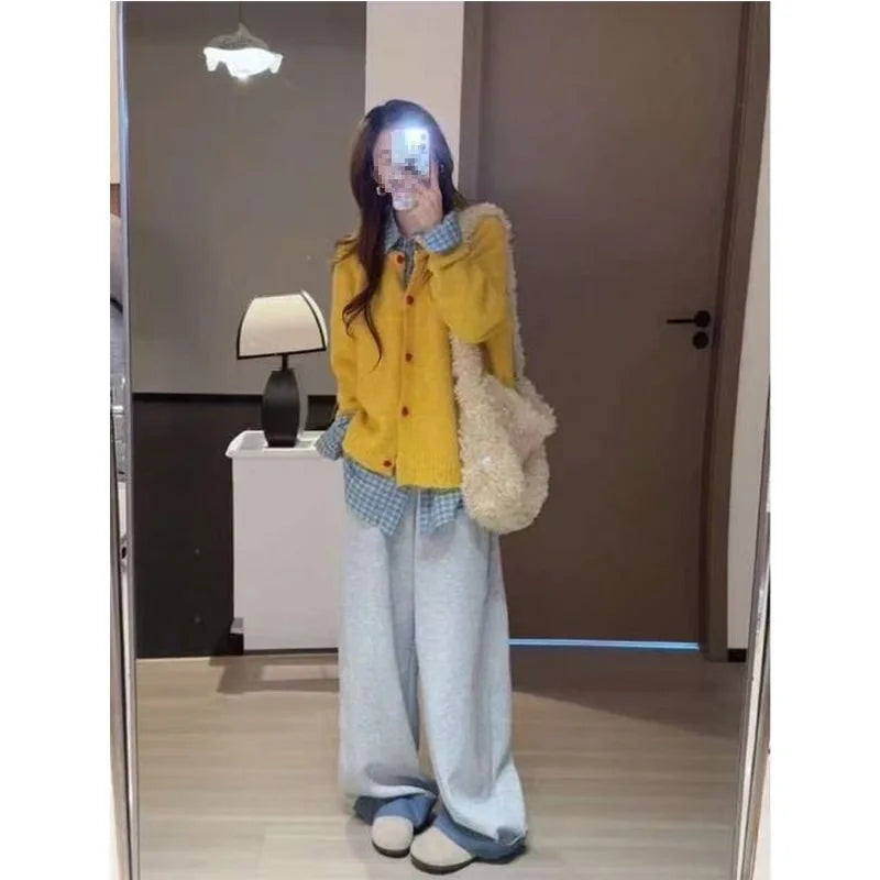 Women’s Plaid Shirt, Knit Vest & Wide-Leg Pants 3-Piece Set