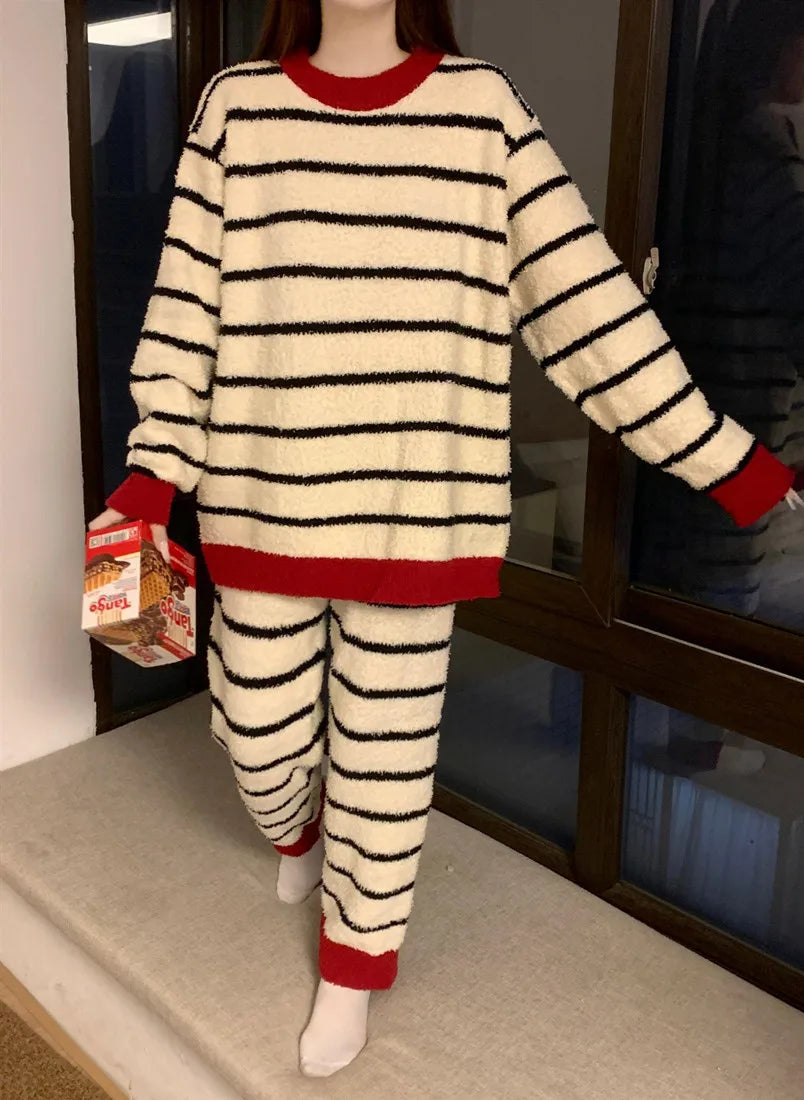 Women's Cozy Striped Coral Fleece Pajama Set