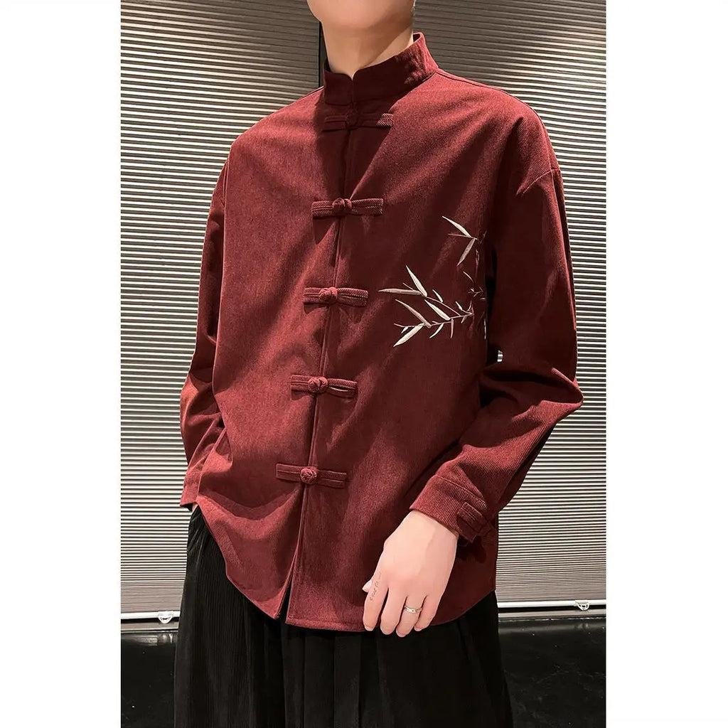 Men’s Bamboo Embroidered Mandarin Collar Tang Shirt