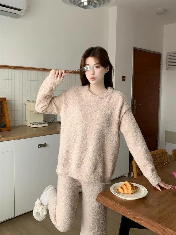 Women's Cozy Striped Coral Fleece Pajama Set