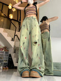 Women’s Retro Paint-Splatter Low-Rise Wide-Leg Jeans