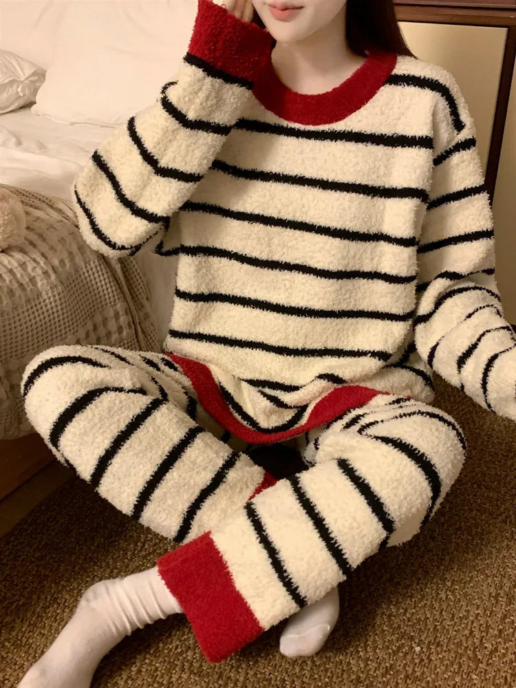 Women's Cozy Striped Coral Fleece Pajama Set